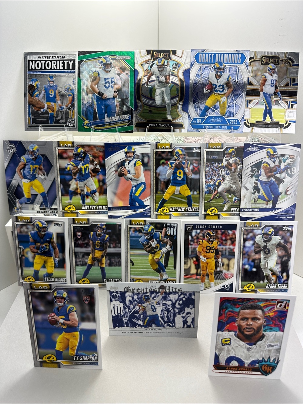 Aaron Donald/Puka Nacua/Stafford Rams lot of 20 w/ Ty Simpson/Turner Rookies